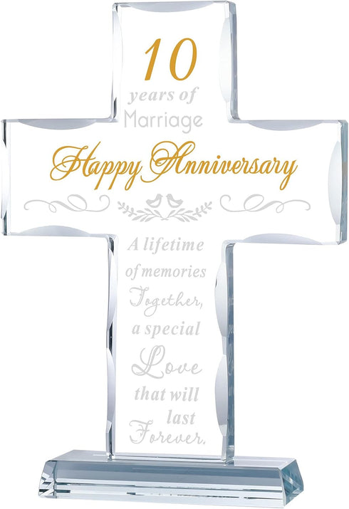 Happy 10 Years Anniversary Glass Cross Gift